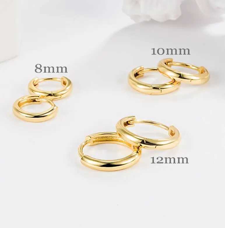 5 Sizes 925 Sterling Silver Simple Stackable Circle Ear Buckles Classic Basic Gold Color Hoop Earrings For Women JewelryX2409