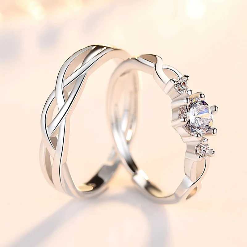 Wanzhi 2024 New Zircon Couple Ring Metal White Crystal Design Wave Hollow Wedding Jewelry Accessories W250207