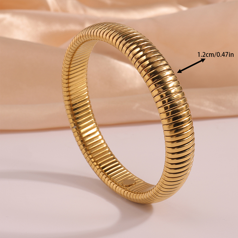 18k Gold Plated Titanium Steel Bracelet Vintage Elastic Gypsy Polishing Bangle For Women Girls Fashion Aesthetic Jewelry