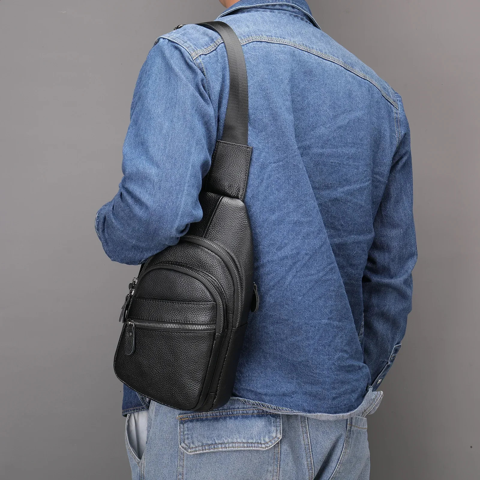 Mens handbag 100% cowhide shoulder bag fashionable messenger bag cross body bag mens black bag 240907