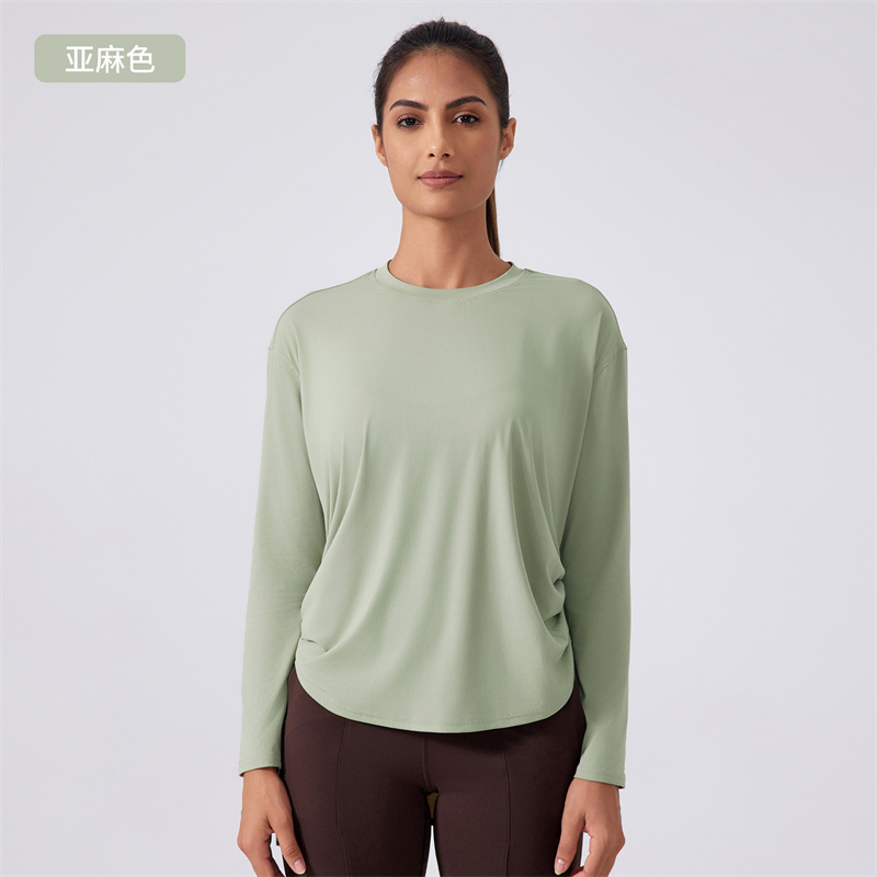 LLLM187 Women Yoga Shirt Outfit Long Sleeve Crew Neck Breathable Seamless Women Fintness Gym Crop Top Autumn T Shirt