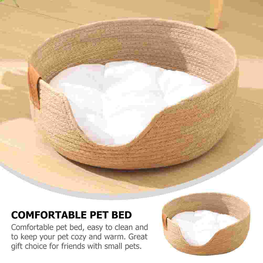 Woven Straw Cat Bed Pet Woven Basket Nest Basket Breathable Cat House Cooling Bed Kitten Small Dogs Puppy