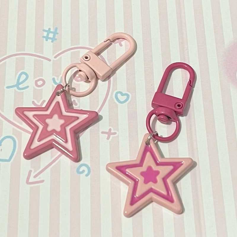 Rose Red Pentagon Star Keychain Pendant Girl Fashion Cartoon Creative Backpack Shoe Bag Keychain Accessories W240911