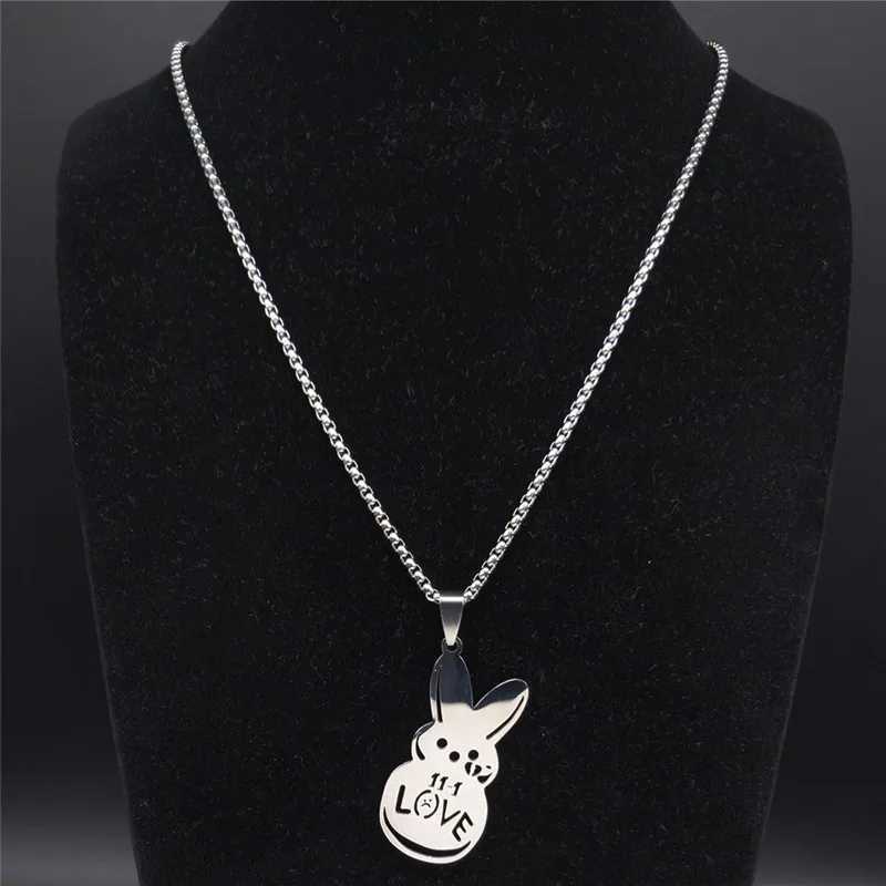 Kpop Lil Peep Rabbit Sad Love Couple Pendant Necklace Mens Stainless Steel Music Chain Jewelry Necklace Fans N4209 W240911