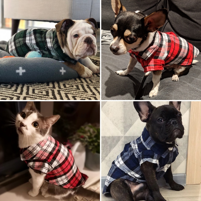 Classic British Style Plaid Pet Dog Shirt Dogs Cotton Lapel Coat Costume for Small Dog Clothes Winter Dogs Dog Accessories