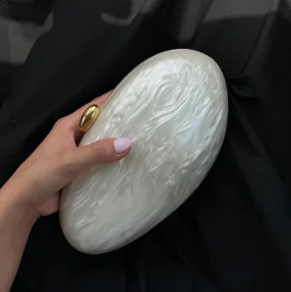 Eggshell clutch bag acrylic Purse womens wedding night party cute ivy pearl colored handbag summer 240910