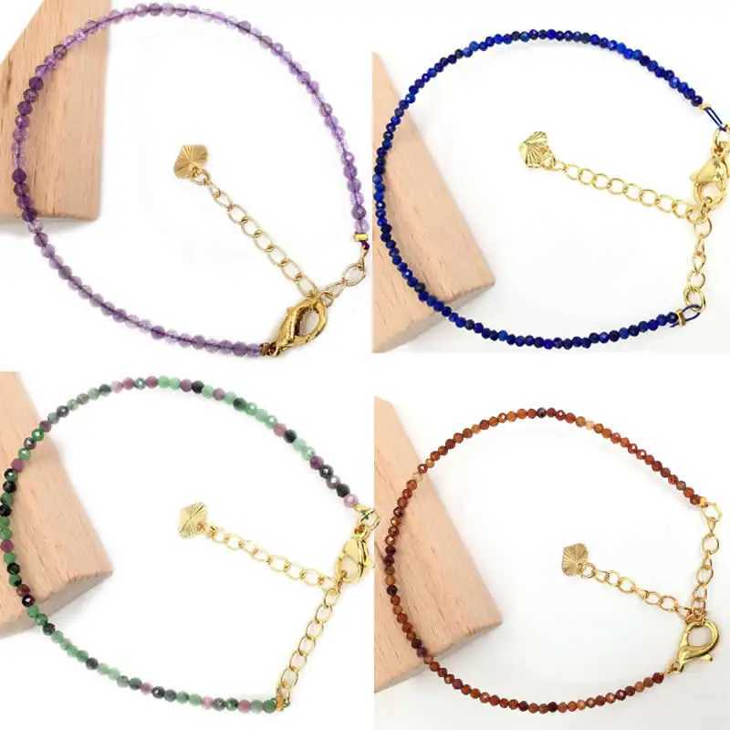 Natural Stone Necklace bracelet Spinel/Lapis Lazul/ite/Amethy/Tourmaline/Amethyst Ketting 2-3mm Cut the beads NecklaceX240912