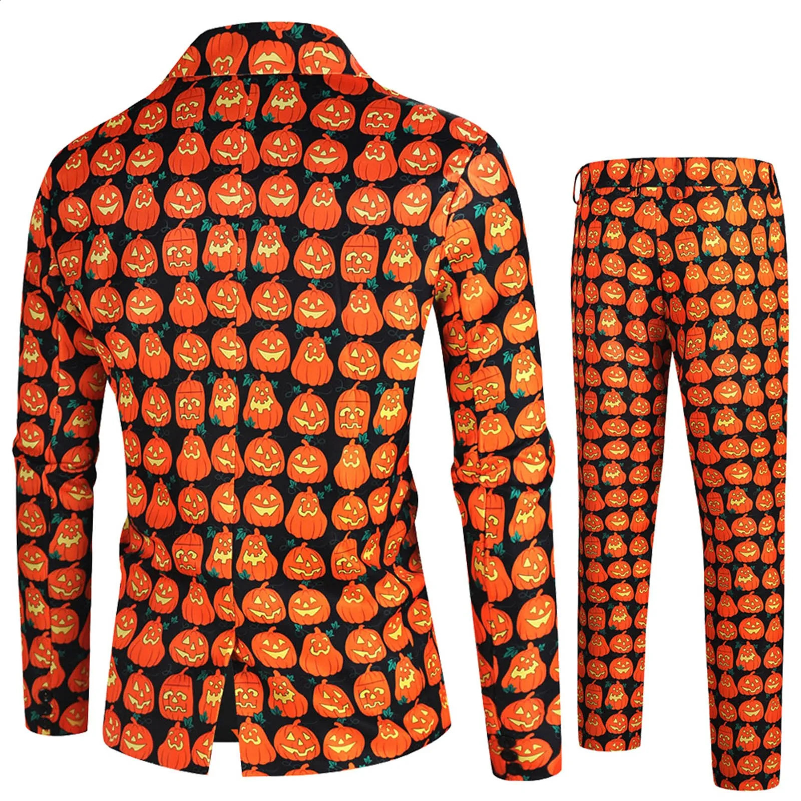 Gothic Pumpkin Printed Mens Blazer Suit Halloween Party Carnival 2 Piece Set Single Button Jackets CoatPants Set Handsome 240912