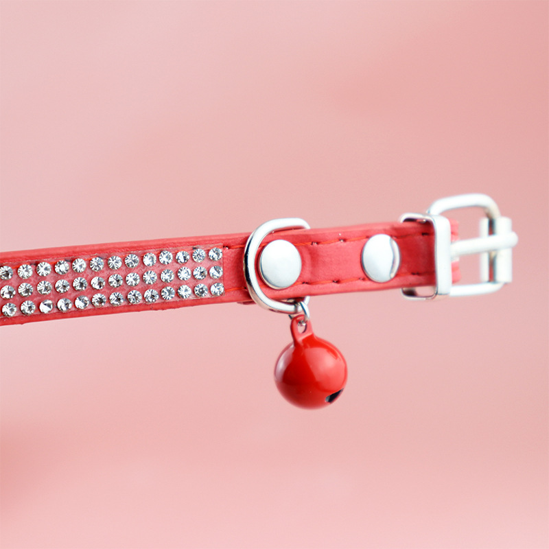 Shiny Rhinestone Cat Collar Leather Adjustable Pet Collar with Bell To Prevent Lost Fit for Cat and Puppy Kitten Accessories