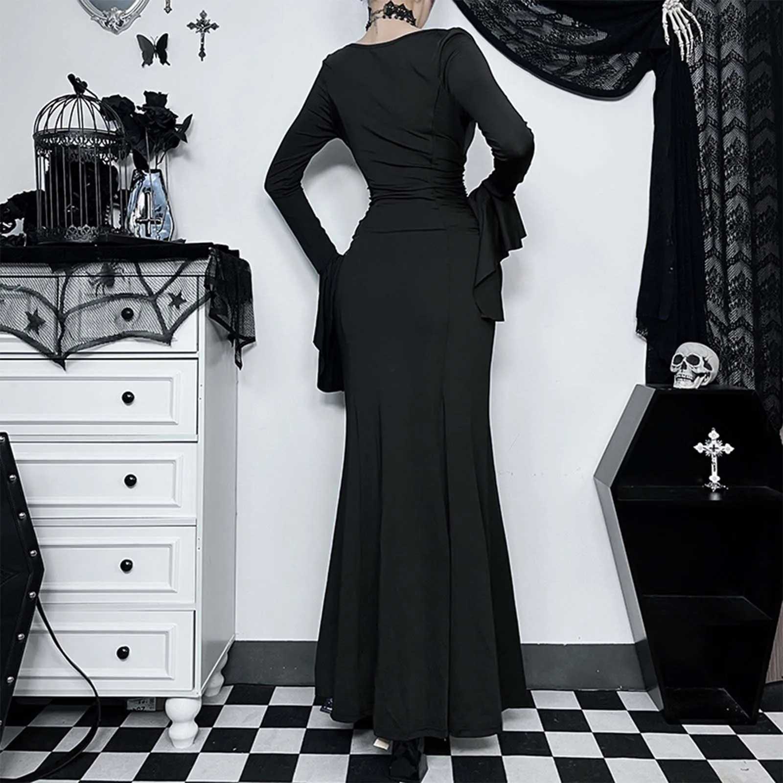 Halloween Gothic Grunge Punk Women Dress Long Sleeve Lace Slim Black Dresses 2024 New Y2K Harajuku Lolita Fairy Core Party DressX240912