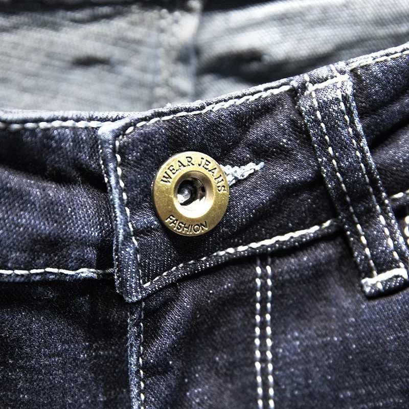 2024 new open top jeans mens slim fit denim pants cotton Korean fashion elastic version blue black mens clothing W250319