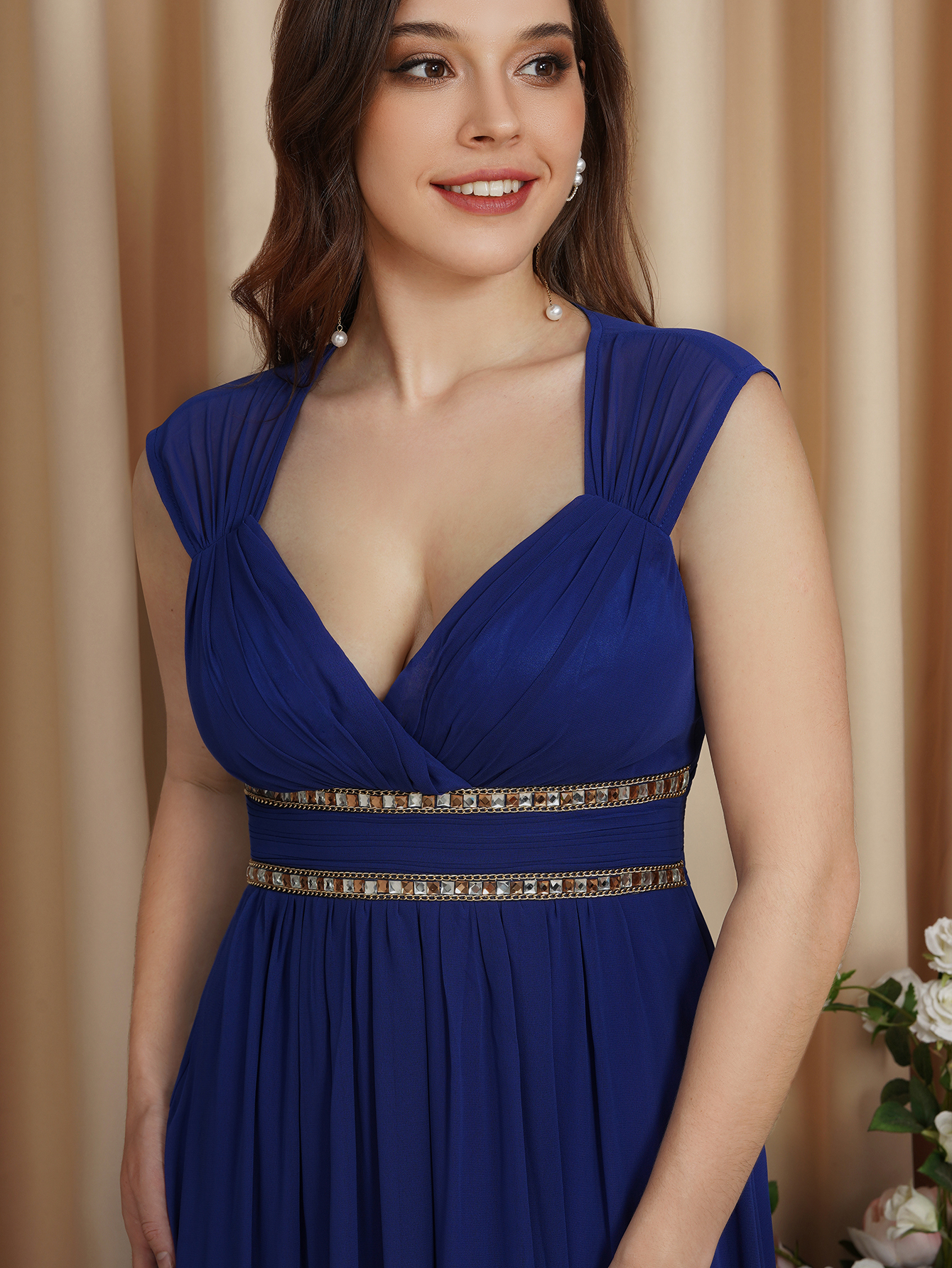 Royal Blue Chiffon Bridesmaid Dresses Cap Sleeve Backless Princess A E Maid Of Honor Gowns Women Formal Evening Prom Wears Cps725