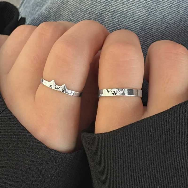 2pcs Cute Cat Dog Animal Couple Ring for Women Men 2024 New Fashion Statement Lover Rings Valentines Day Party Jewelry Gifts W250207