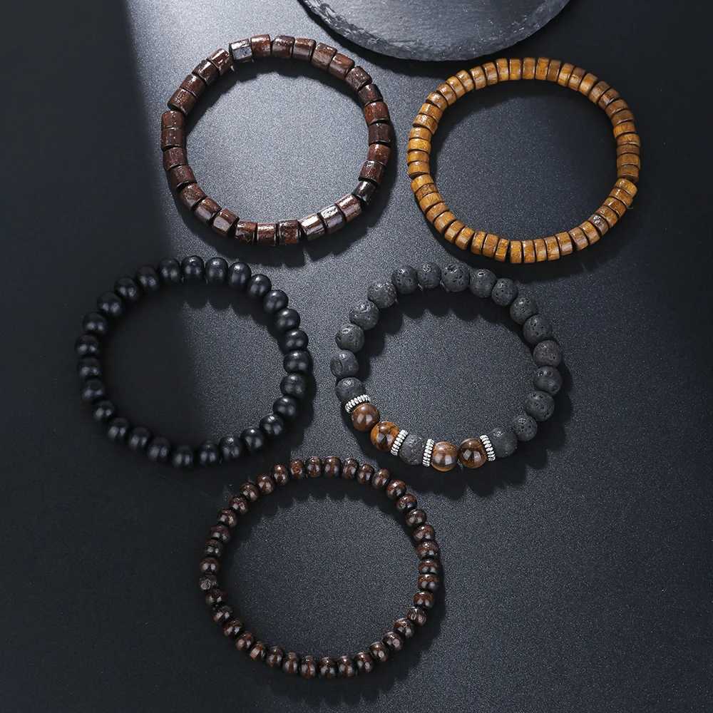 Best-selling Multi-layer Buddha Wood Bead Bracelets Sets Mens Retro Style Multi-layer Elastic Thread Adjustable Wooden BraceletX240912