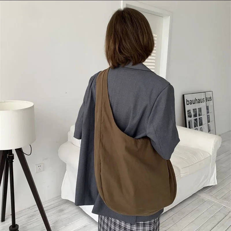 Womens shoulder Korean style large capacity canvas handbag solid color casual shopping bag 240910 4