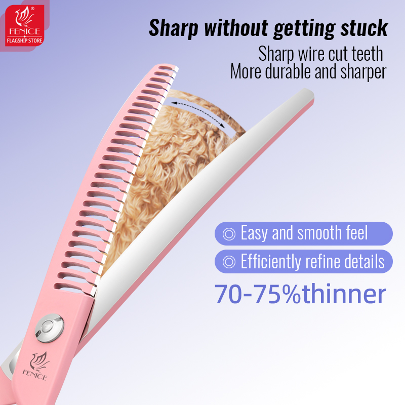 Fenice Dog Beauty Scissors Colorful 6.5/7.0/7.5 inch JP440C Steel Professional Dog Grooming Scissors Curved Chunker Shears Tools