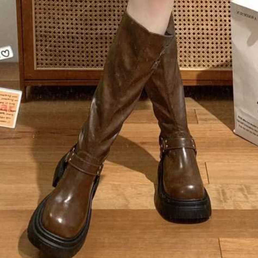 Long Fashion Boots Womens Thick Soled Martin Boots Autumn Winter Versatile And Slimming Western Knight Boots 240826