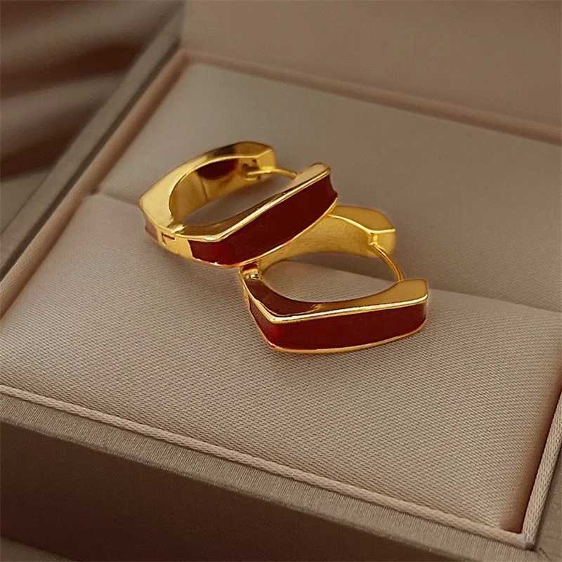 Gold Plated U Shape Geometric Hoop Earrings for Women Cubic Zirconia Circle Square Ear Buckle Huggies CZ Crystal Oil JewelryX240912