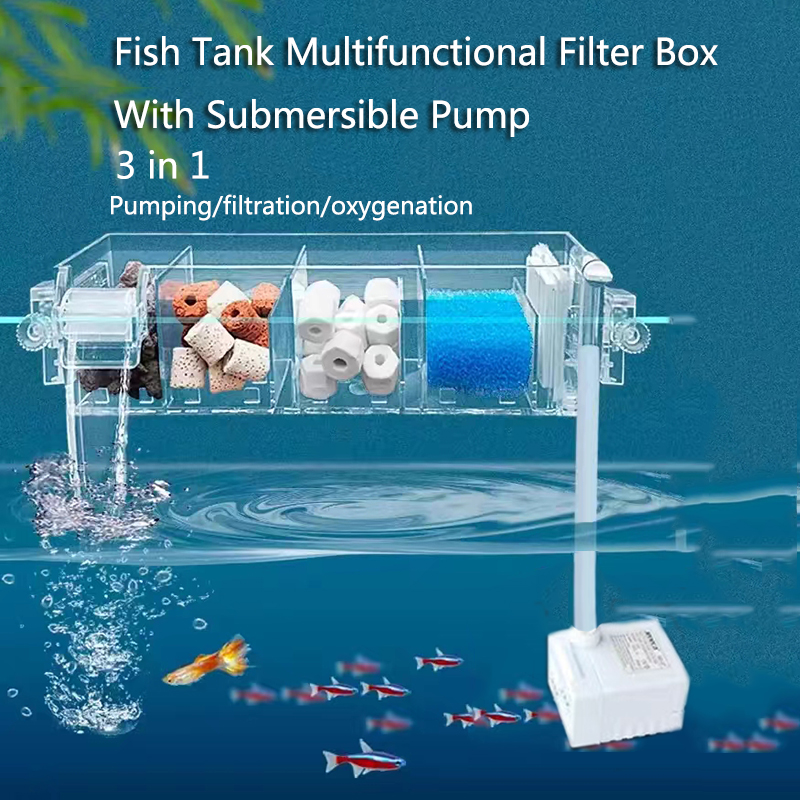 Fish Tank Waterfall Filter Box Wall Mounted Built-in Silent Circulating Water Purifier For Fish Tank Aquarium With Water Pump