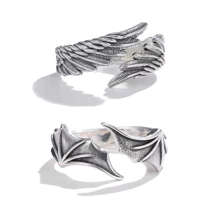 Gothic punk angel devil wings adjustable womens ring hip-hop exquisite womens ring couple Christmas gift jewelry party set W240912