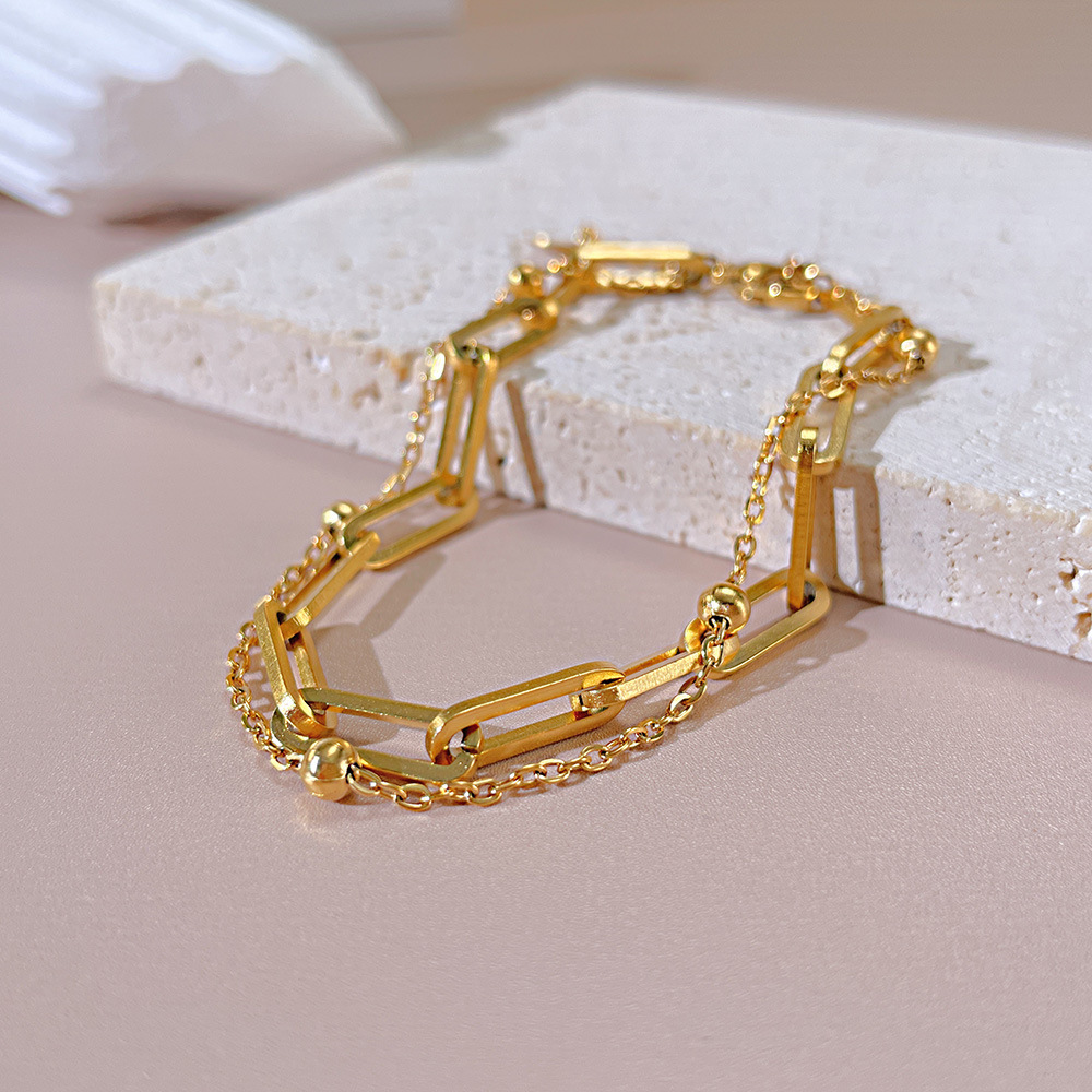 18k Gold Paper Clip Chain Bracelet Charm Designer Jewelry Waterproof Stainless Steel Chain Diamond Stack Bracelets Bangle Cuff for Woman Fashion Luxur