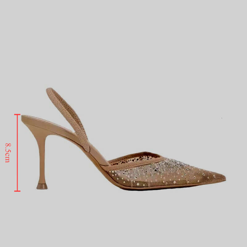2024 Summer New Women's Sandals Water Dia Bright Mesh High Heels Footwear Elegant Sgback Pointed Slip on Party Lady Shoes 250326