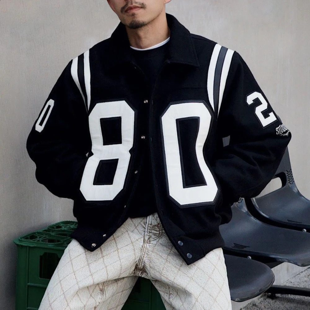 American Thick Cold Jacket Autumn Winter Street Stand up Embroidered Comparison Hip Hop Baseball Uniform 240906