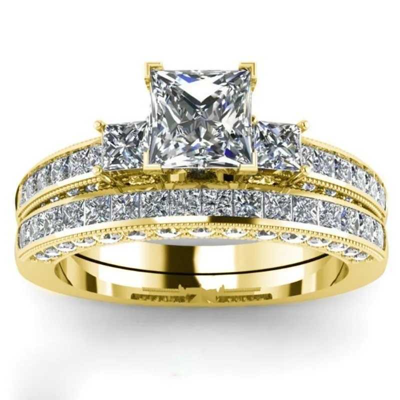 Fashionable couple ring retro stainless steel mens wedding ring elegant womens square cut zircon ring set engagement jewelry gift W240925