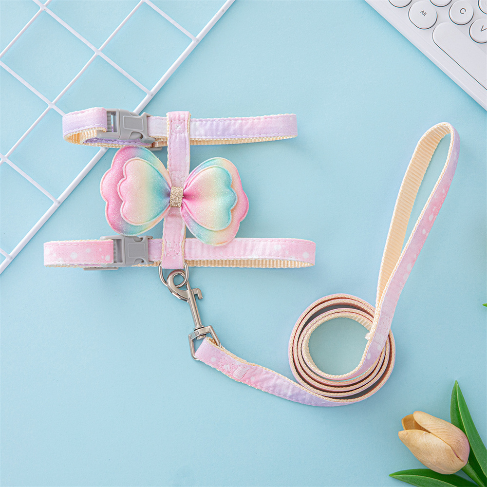 Bow Pet Harness and Leash,adjustable Anti-breakaway Cat Walking Rope,small Pet Leash and Harness with Quick Buckle Cat Supplies
