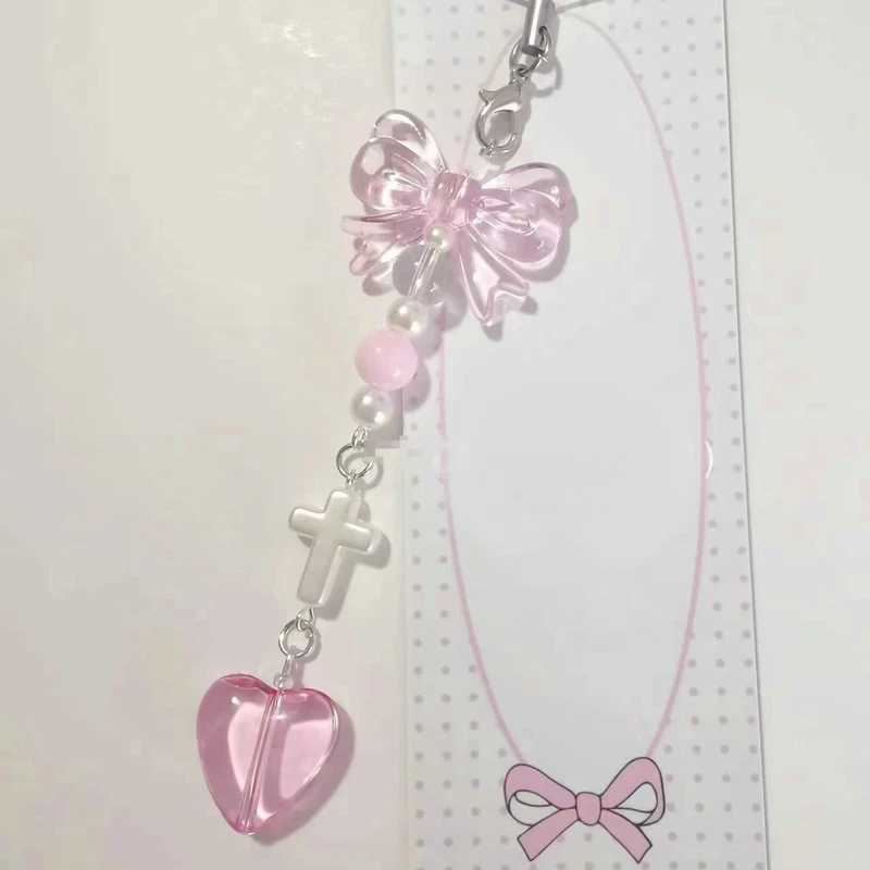 Cute plush cat paw pendant keychain Y2K cute girl star pink heart-shaped bow mobile phone pendant acrylic keychain W240911