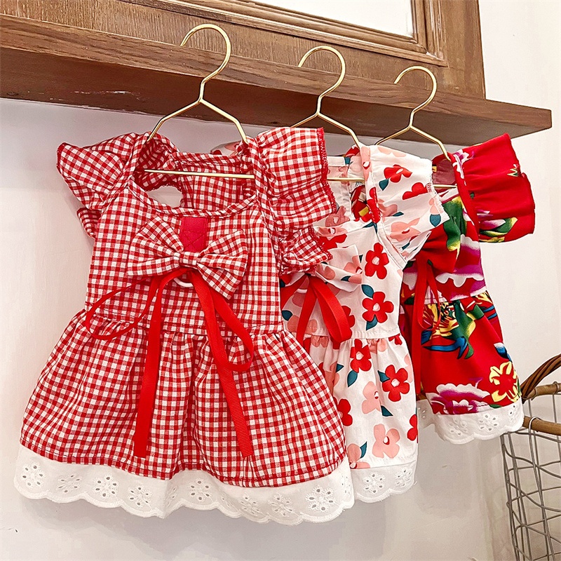 Clothes for Small Dogs Summer Fashion Print Puppy Princess Skirt Cute Flying Sleeve Cat Dress Pet Dog Costumes H260130