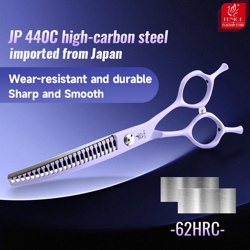 Fenice Dog Beauty Scissors Colorful 6.5/7.0/7.5 inch JP440C Steel Professional Dog Grooming Scissors Curved Chunker Shears Tools