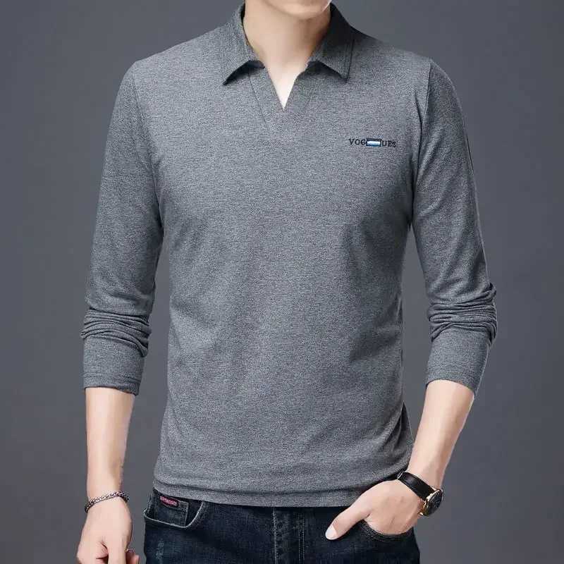 T Polo Shirt for Man Big Size Mens Clothing Unicolor Top Plain Smooth V Neck Black Oversize F Designer Long Sleeve Tee Xl New AX240912