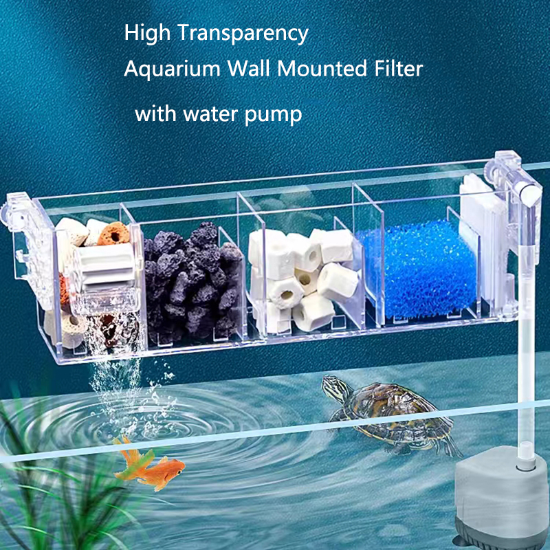 Fish Tank Waterfall Filter Box Wall Mounted Built-in Silent Circulating Water Purifier For Aquarium Tank Box With Water Pump