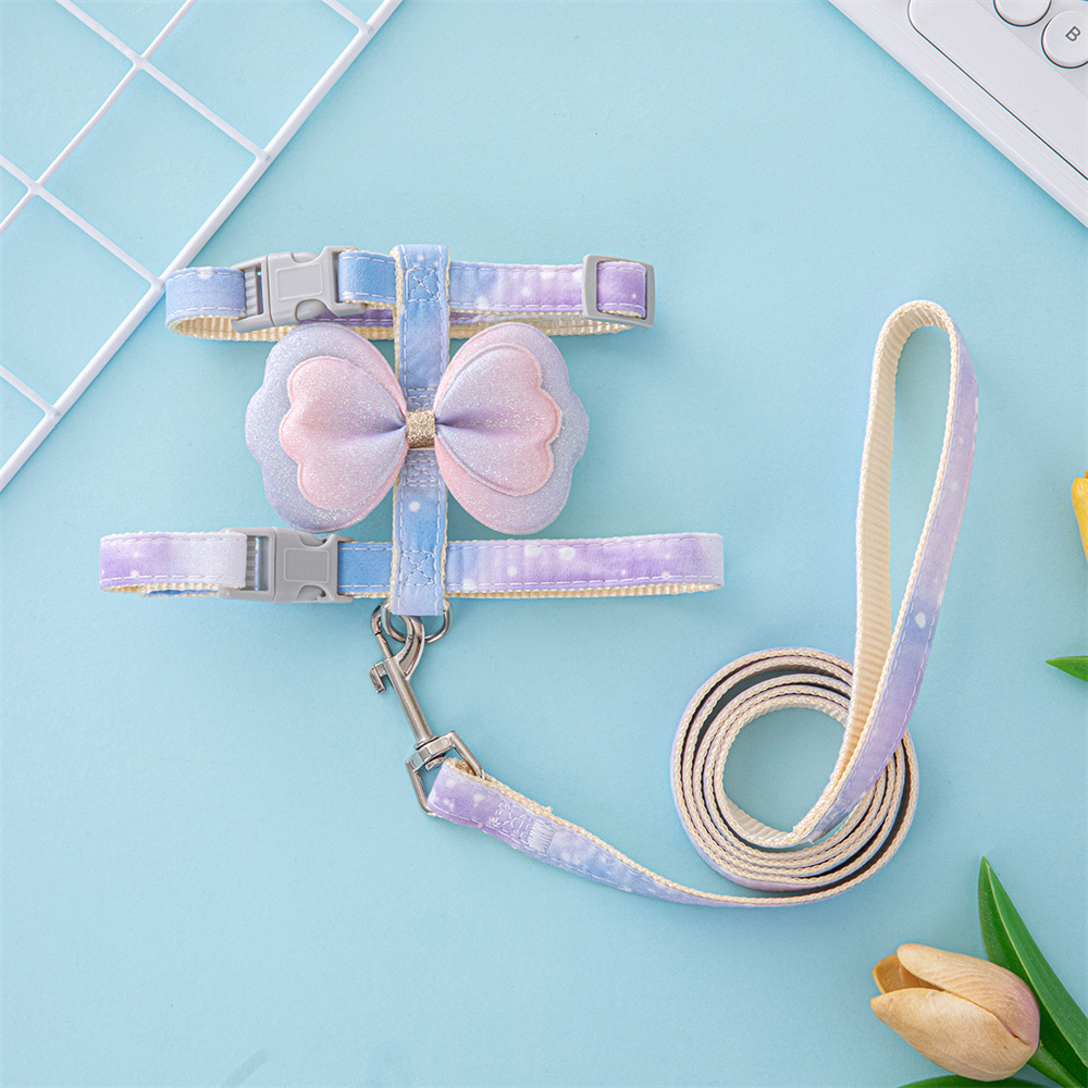 Bow Pet Harness and Leash,adjustable Anti-breakaway Cat Walking Rope,small Pet Leash and Harness with Quick Buckle Cat Supplies
