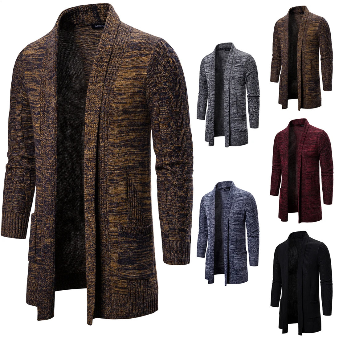 Mens long knitted sweater jacket casual cardigan mens Xlong solid color 240906