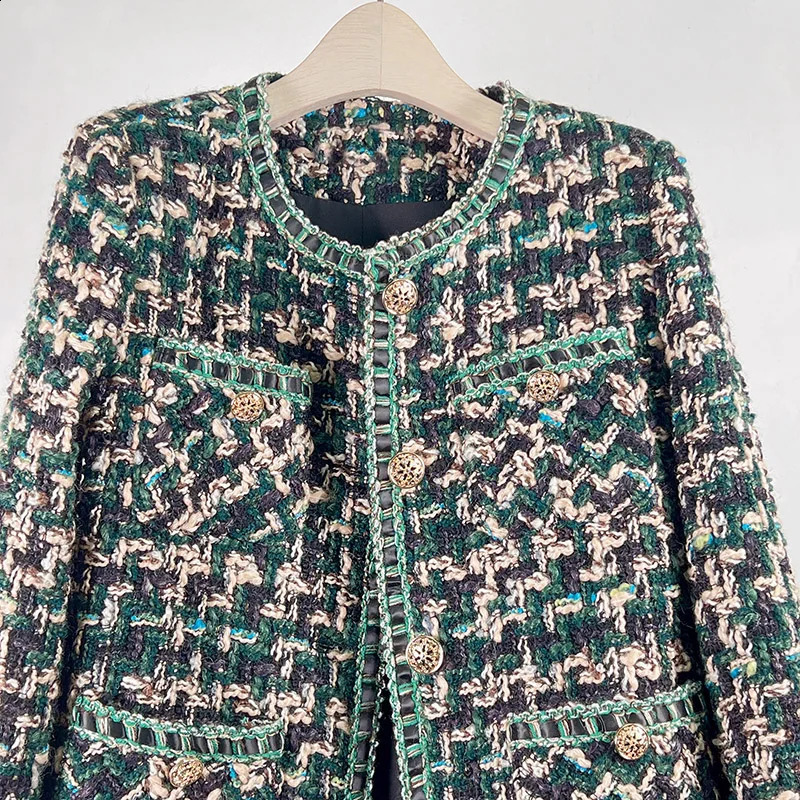 High Quality Tweed Jackets Fall French Womens Long Sleeve Plaid Woolen Coats Fashion Outerwear Suit Female Top 240830