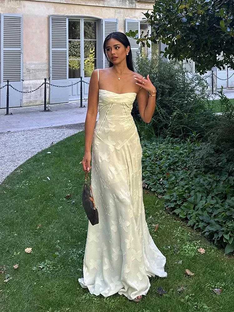 White Floral Print Wrap Waist Spaghetti Strap Maxi Dress Women Sexy U Neck Sleeveless Backless Long Robe Elegant Party VestidosX240912