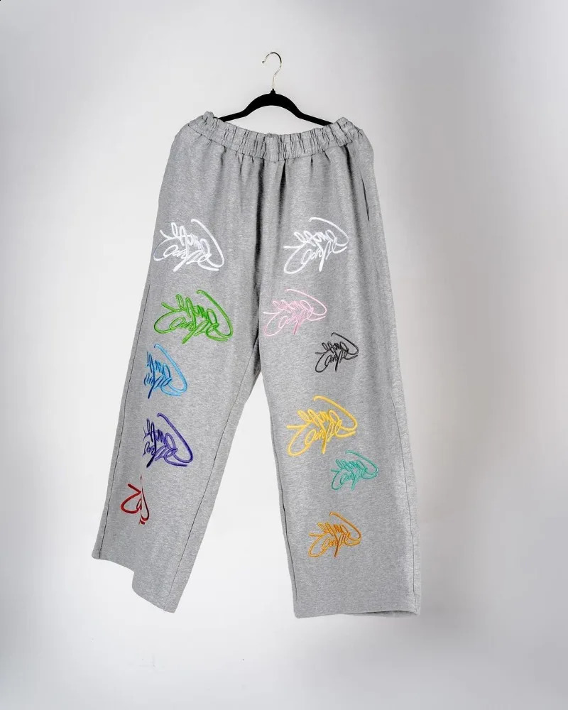 Loose Fashionable Wide-leg Pants Y2k Color Letter Print Oversized Trousers Men Harajuku Retro Street Nine-point Pants Women 240910