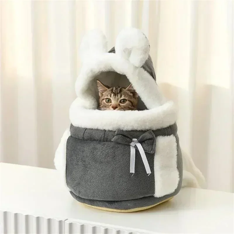 Portable Pet Carrier Bag, Plush Backpack, Outdoor Travel, Walking, Winter, Warm, Nest, Kitten, Puppy, Hanging Chest, Pet Carrier