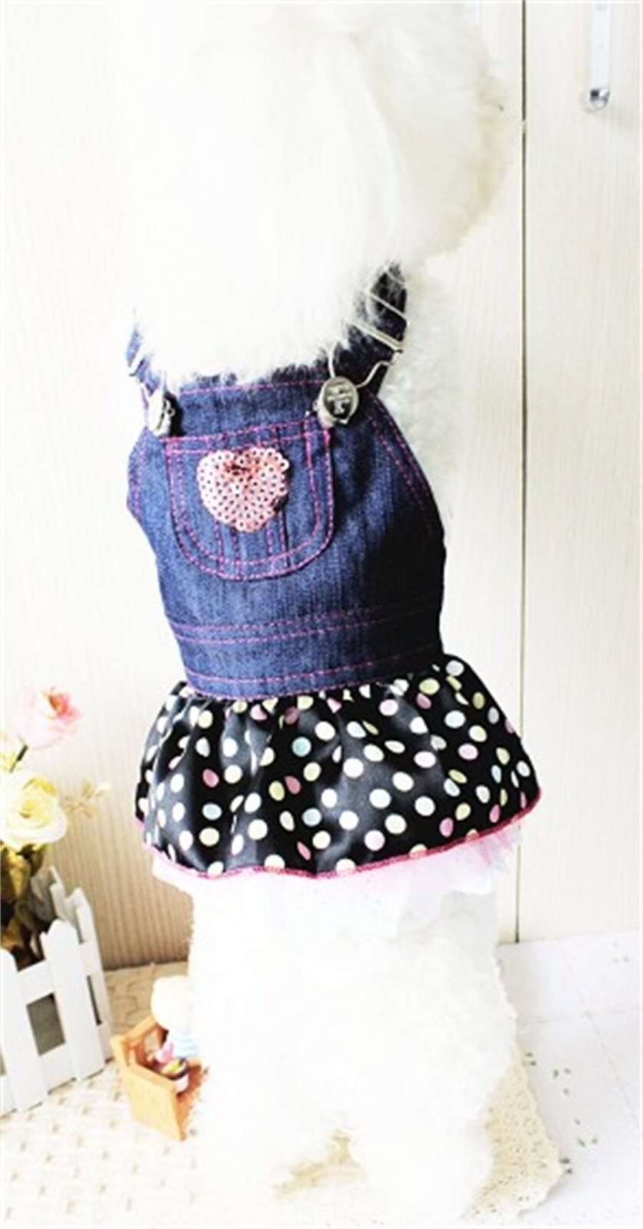 Summer Pet Dot Dress For Dogs Skirt Spring Denim Dog Wedding Clothes H260129
