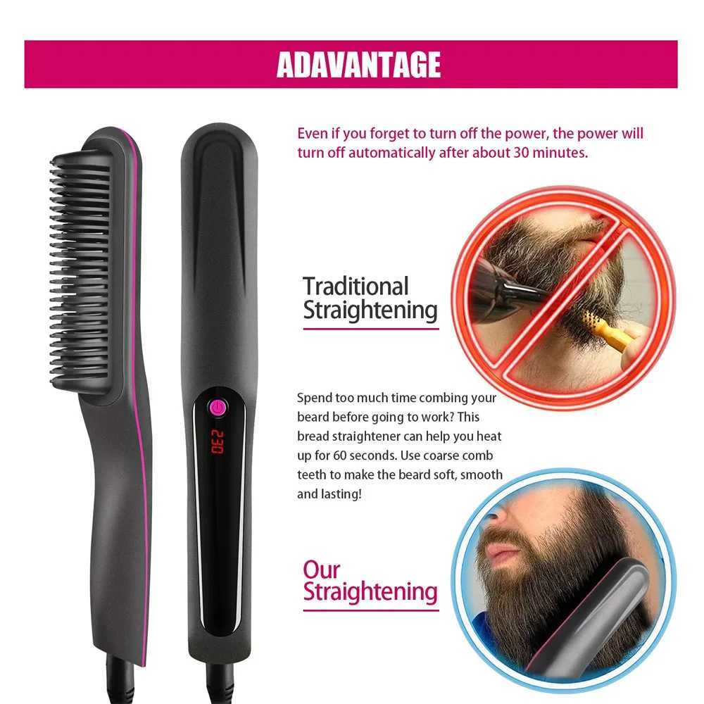 Hair Straightener Multifunctional Professional Men Beard Straightener Brush Grooming Hot Comb Beard Straightener Brush W250610
