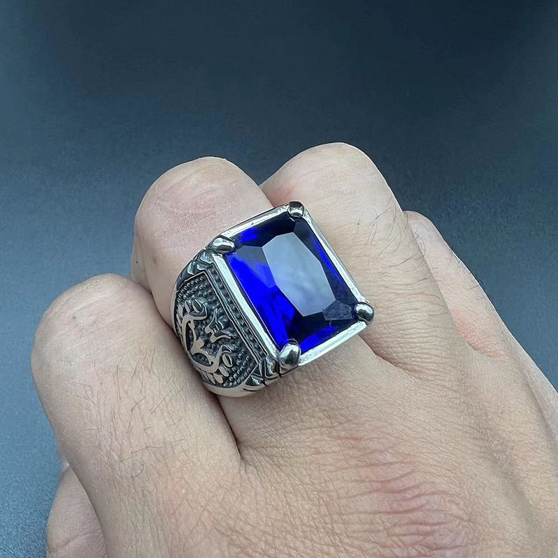 Hip Hop Retro Ice Colorful Rhinestone Casting Ring Titanium Steel Mens Jewelry