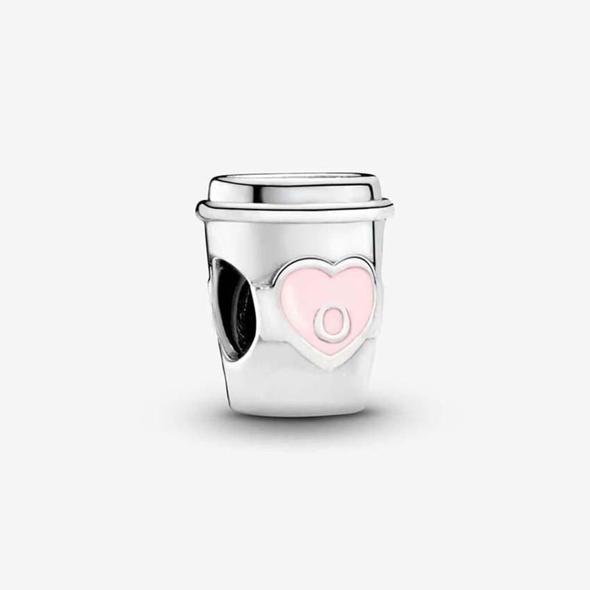 Take a Break Coffee Cup Charm 925 Sterling Silver Logo Charms Set Bracelet Bangle DIY Making Components Pink Heart Beads charm with Luxurious Retail Box Wholesale