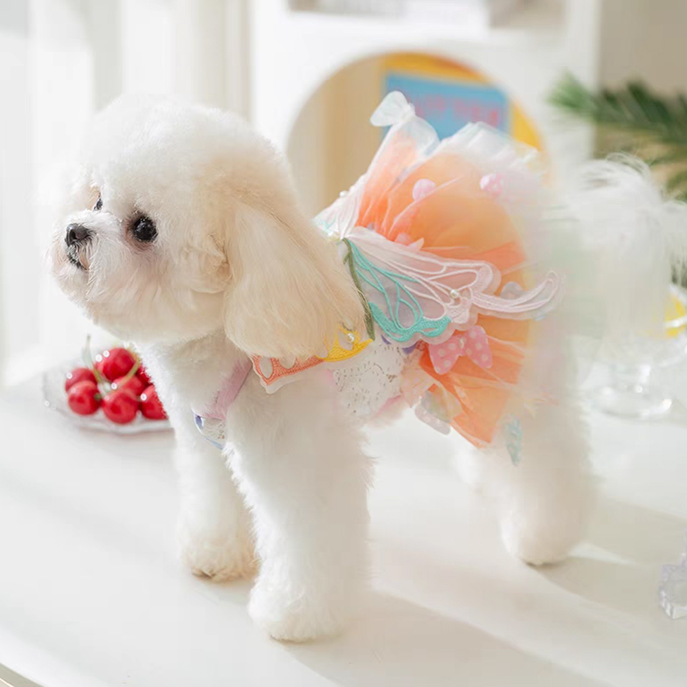 Summer Cat Butterfly Princess Dress Clothes Mesh Lace Pearl Puppy Wedding Skirt For York Chihuahua Poodle Small Dog Dresses H260130