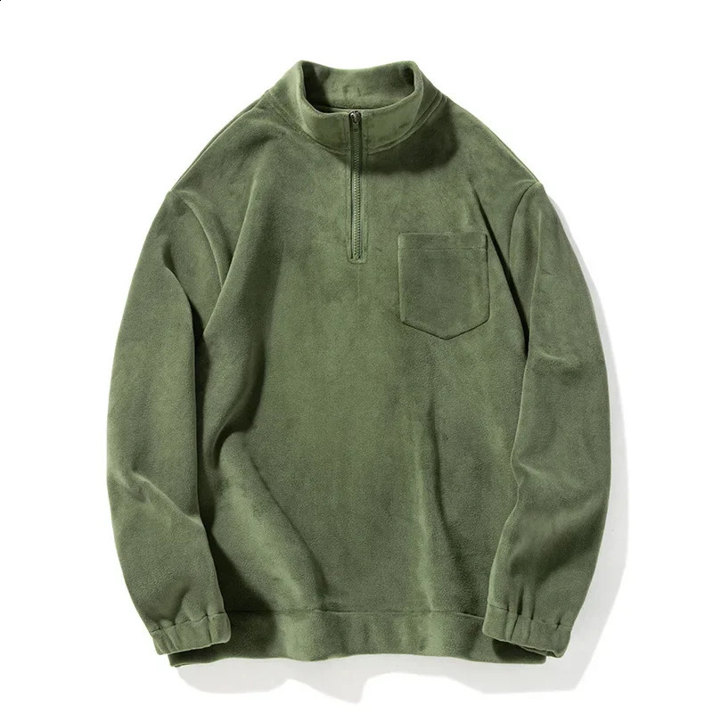 Stand Collar Hoodie Mens Autumn European American Retro Couple Half Zipper Austrian Grain Coat 240909