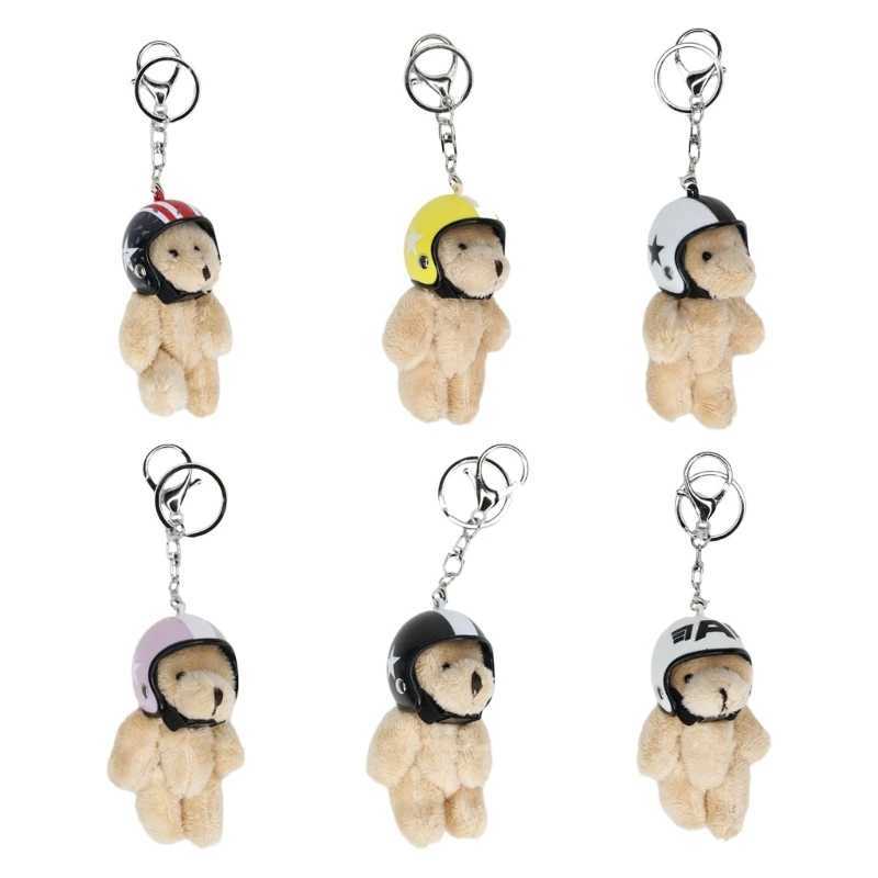 Cute helmet bear charm keychain cute Y2K plush decoration pendant car key ring backpack decoration bag charm jewelry W240911