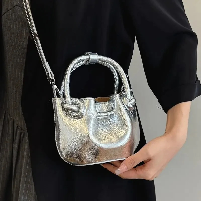 Handbag Bucket Bag Lady Korean Version Fashion Pu Casual Tote Women Shoulder Package Small Simple Boston Casual Crossbody Bag 240907