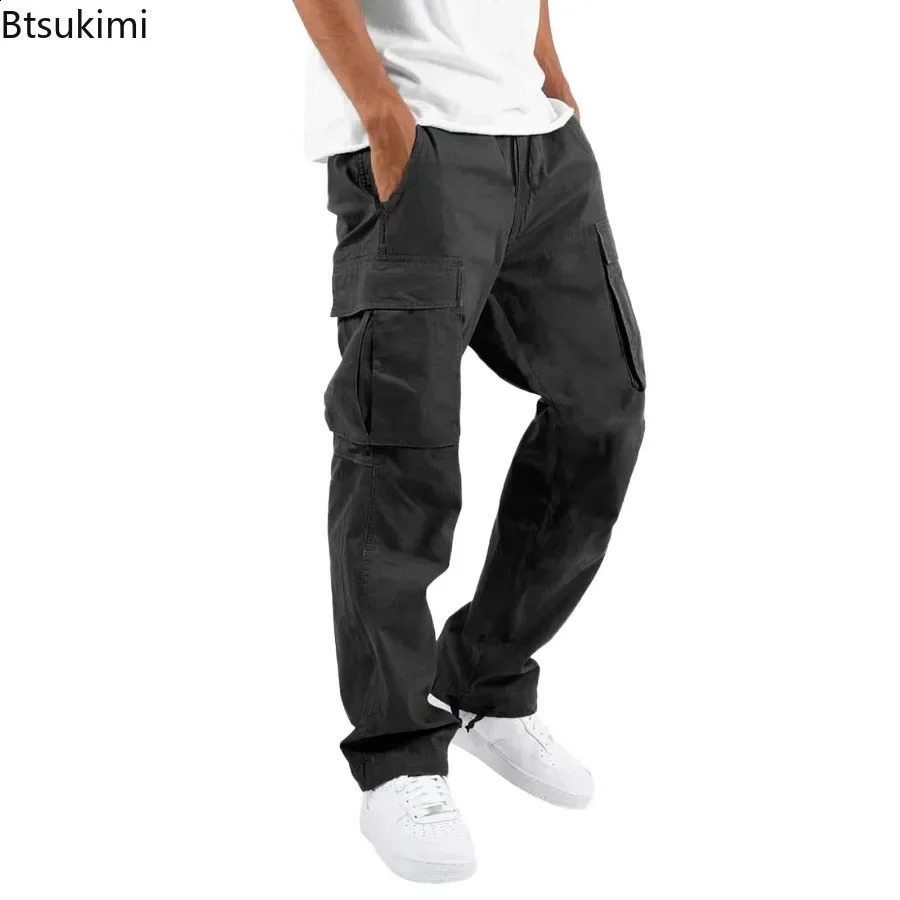 Cargo Pants Trousers for Men Full Length Solid Color Loose Multi-pocket Drawstring Pockets Pants Male Cargo Pants 5XL 240911