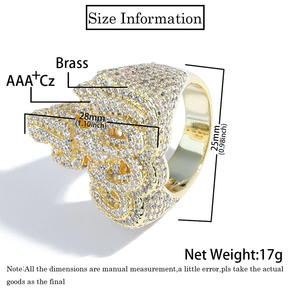 Hip Hop Casting Fire Shape Rings 18K Real Gold Plated 5A Zircon Mens Jewelry